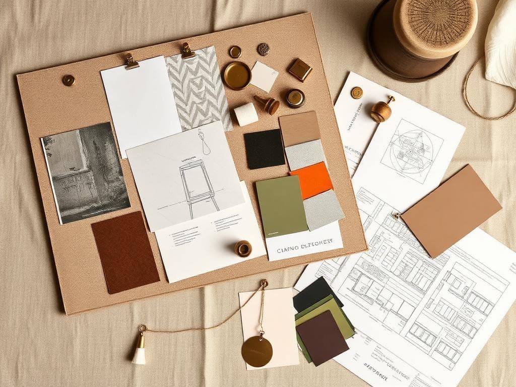 Design mood board with material samples